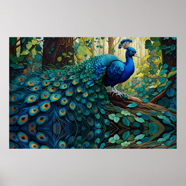 Blue Peacock in the forest Poster (Front)