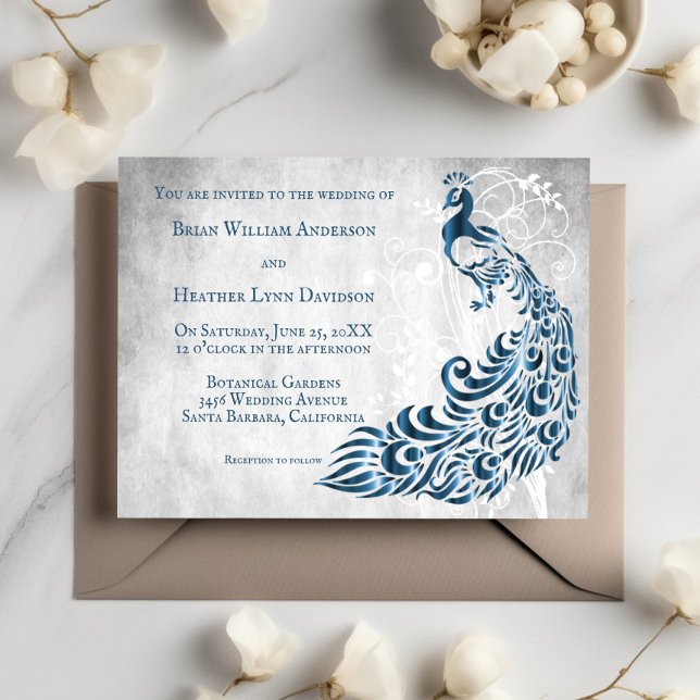 Blue Peacock Leaf Vine Wedding Invitation (Blue Peacock Leaf Vine Wedding Invitation)