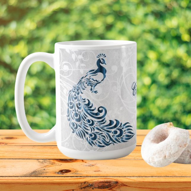 Blue Peacock Personalised Coffee Mug (Blue Peacock Personalized Coffee Mug)