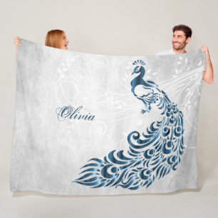 Blue Peacock Personalised Fleece Blanket