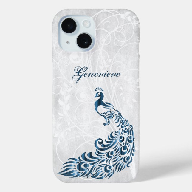 Blue Peacock Personalised iPhone Case (Back)