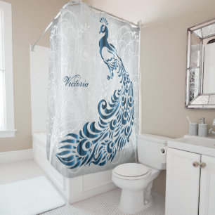 Blue Peacock Personalised Shower Curtain