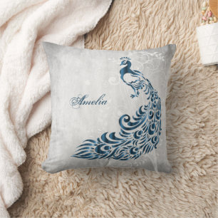 Blue Peacock Personalised Throw Pillow