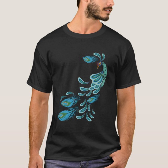 Blue Peacock Print Teal Feathers I Peacock T-Shirt (Front)