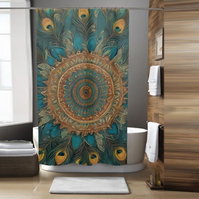  Blue Peacock Style Boho Shower Curtain (Creator Uploaded)