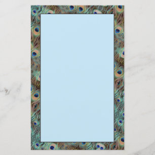 Blue Peacock Tail Feather Design Stationary Sheet