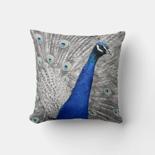 Blue Peacock Throw Pillow