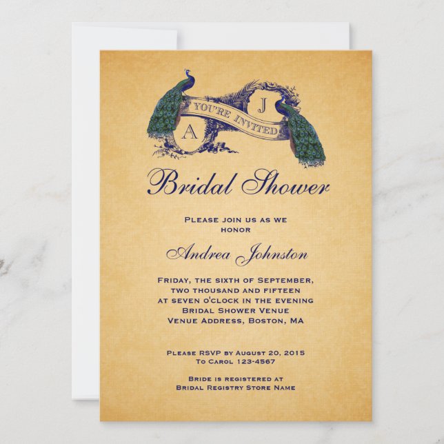 Blue Peacock Vintage | Bridal Shower Invitation (Front)