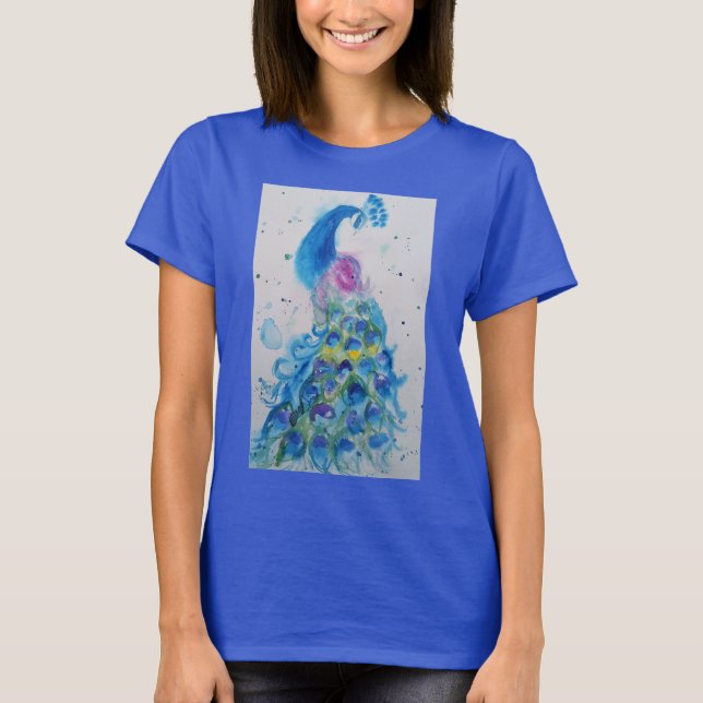 Blue Peacock Watercolour painting art Womens T-Shirt (Front)