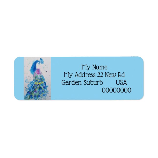 Blue Peacock Watercolour Return Address Labels (Front)