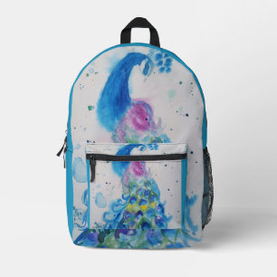 Blue Peacock Watercolour Reusable Grocery Bag