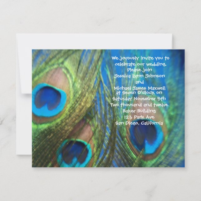 Blue Peacock Wedding Invitation (Front)