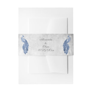 Blue Peacock Wedding Invitation Belly Band