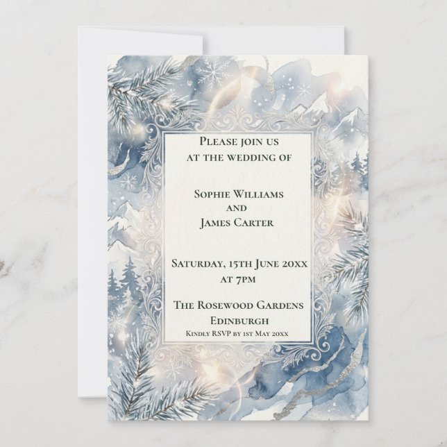 Blue Pearl Art Deco Wedding Invitation (Front)