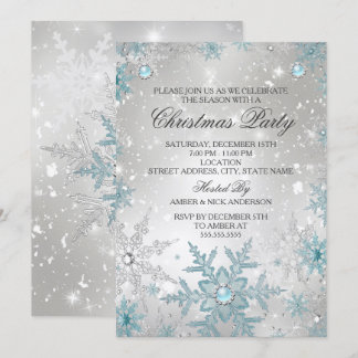 Blue Pearl Crystal Snowflake Christmas Party Invitation