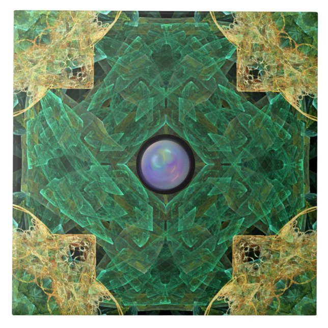 Blue Pearl Gold Green Pattern Ceramic Tile (Front)