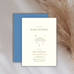 Blue Pearl Modern Elegant Raindrop Baby Shower Invitation