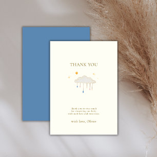 Blue Pearl Modern Elegant Raindrop Boy Baby Shower Thank You Card