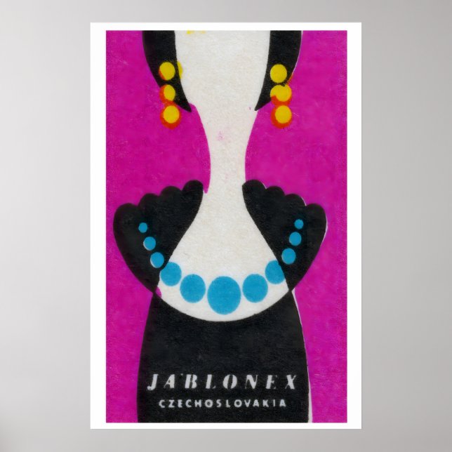 Blue Pearl Necklace - Matchbox Print - Czech Wall (Front)