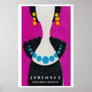 Blue Pearl Necklace - Matchbox Print - Czech Wall