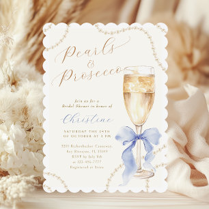 Blue Pearls and Prosecco Bridal Shower Invitation