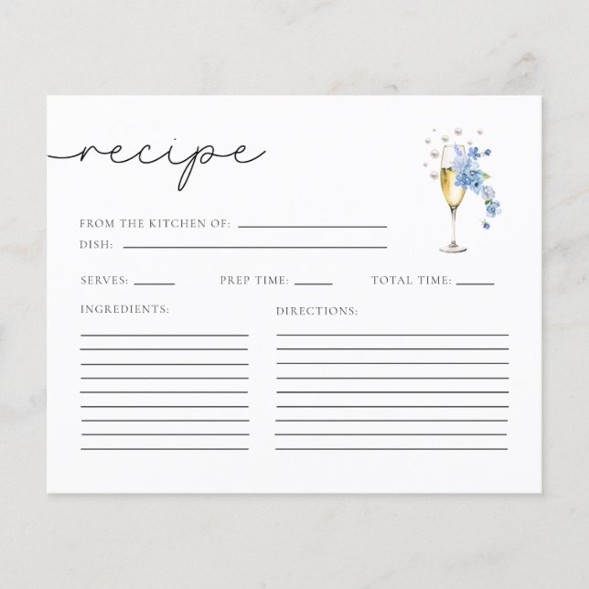 Blue Pearls & Prosecco Bridal Shower Recipe Cards (Front)