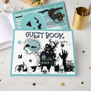 Blue Peek a Boo Halloween Baby Shower  Guest Book