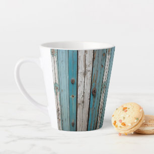 Blue Peeling Paint Wooden Fence Latte Mug