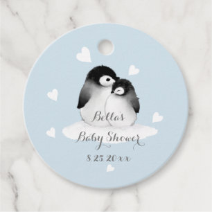 Blue Penguin Baby Shower Favour Tags