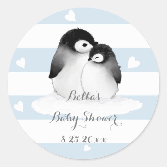 Blue Penguin Baby Shower Stickers (Front)