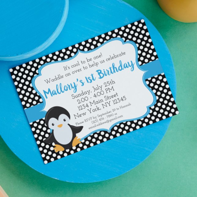 Blue Penguin Birthday Invitation (Creator Uploaded)
