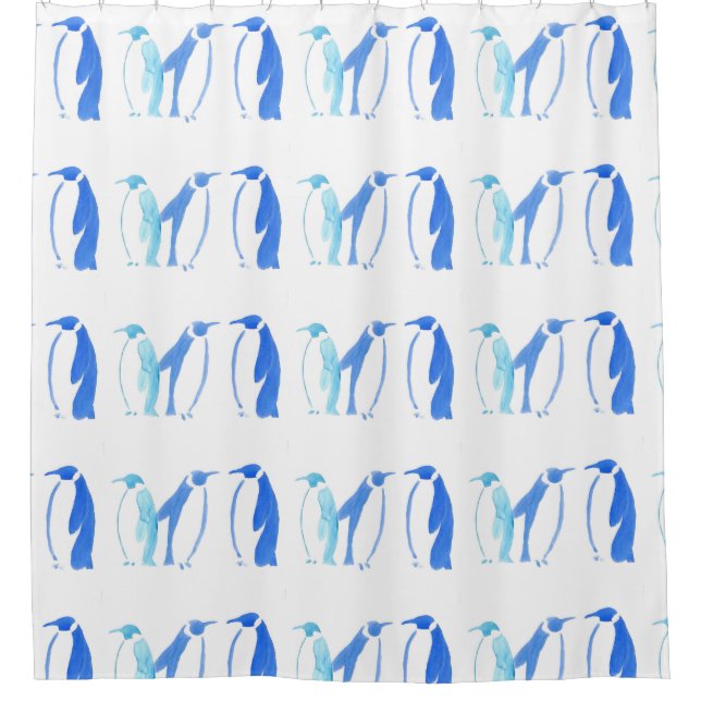 Blue Penguins Shower Curtain (Front)