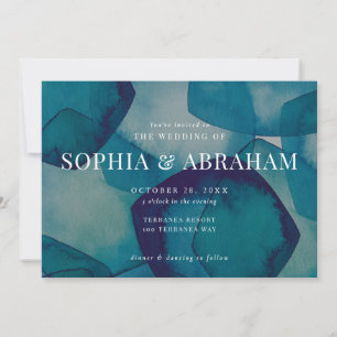 Blue Pentagons Watercolor Invitation