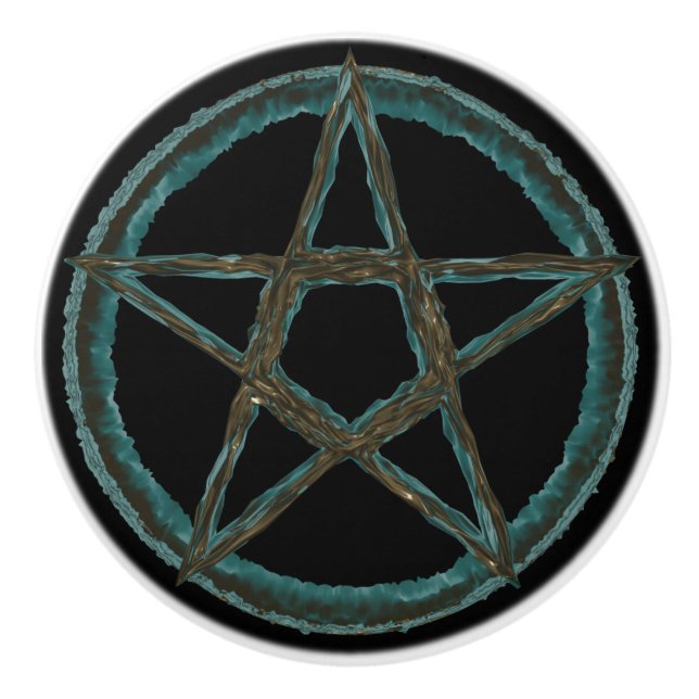 Blue Pentagram Custom Ceramic Knob (Front)