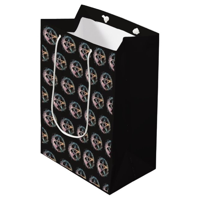 Blue Pentagram Witchcraft Black Halloween Medium Gift Bag (Front Angled)
