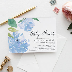 Blue Peonies   Baby Shower Invitation