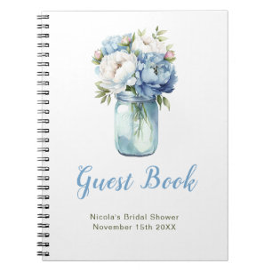 Blue Peonies Mason Jar Bridal Shower Guest Book
