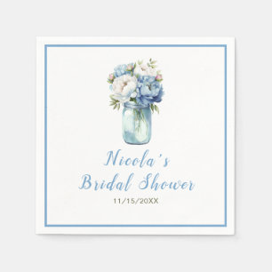 Blue Peonies Mason Jar Bridal Shower Napkin