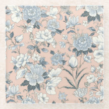 Blue Peonies Peach Botanical Vintage Floral