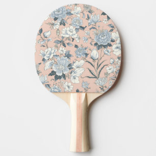 Blue Peonies Peach Botanical Vintage Floral Ping Pong Paddle