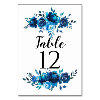 Blue Peonies Table Cards Wedding Table Number