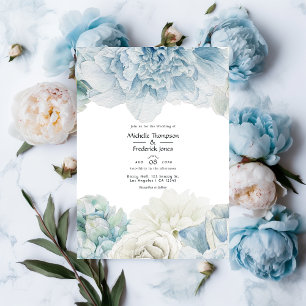 Blue Peonies Wedding Invitation