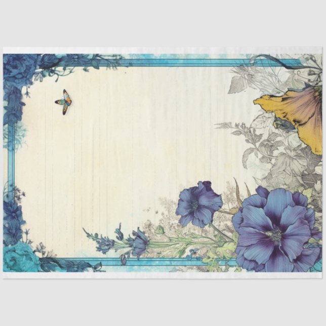 Blue peony and butterfly ephemera No2 Tissue Paper (Front)