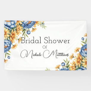 Blue Peony and Yellow Daisies Bridal Shower Banner