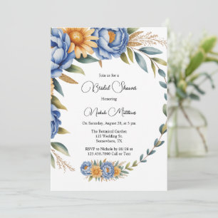 Blue Peony and Yellow Daisies Bridal Shower Invitation