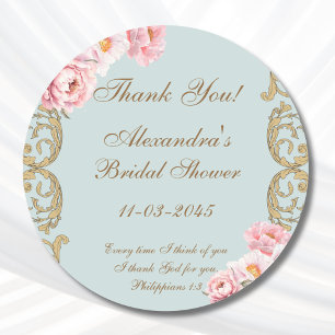 Blue Peony Christian Bridal Shower Thank You Classic Round Sticker