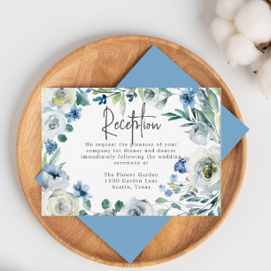 Blue Peony Floral Chic Garden Wedding Reception Enclosure Card