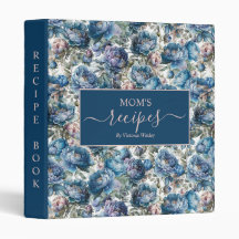 Blue peony floral pattern Mum's recipes book