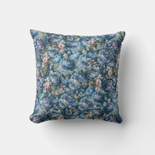 Blue peony floral pattern vintage flower garden cushion
