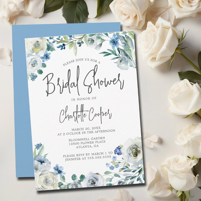 Blue Peony Floral Spring Garden Bridal Shower Invitation (Creator Uploaded)